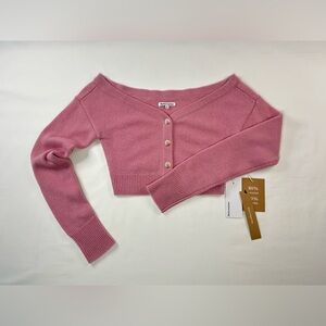 NWT Reformation Millie Cashmere Off The Shoulder Cardigan extra small XS pink